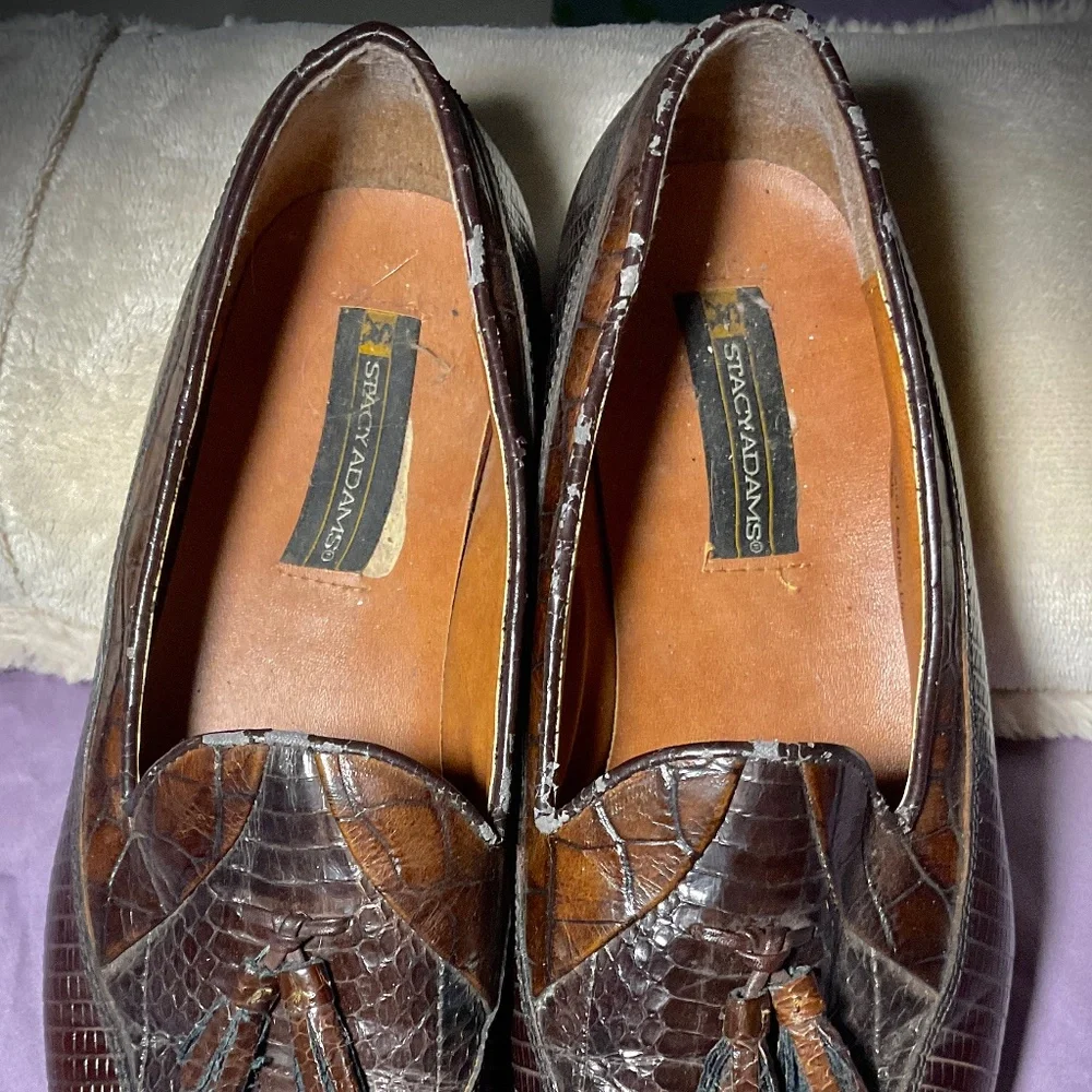 Men’s Slip On Loafer Shoe Snake Leather Stacy Adam’s Santana Il Toe Tassel 10.5W